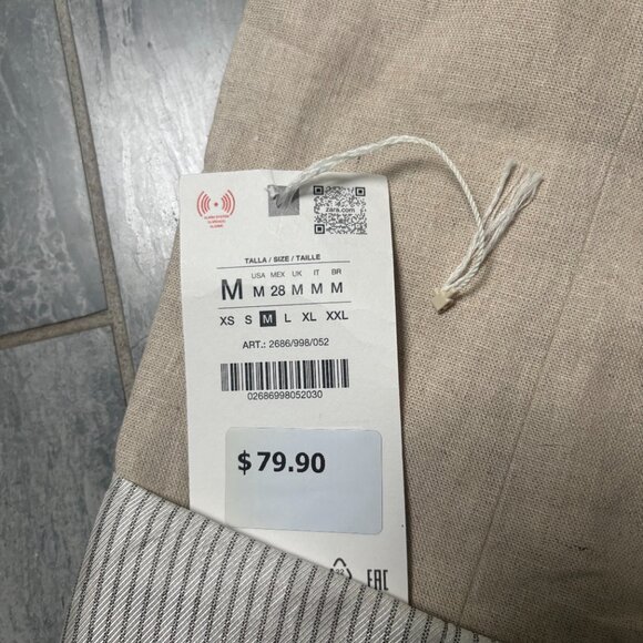 ZARA Oversized Linen Blend Longline Blazer Neutral Beige Tan Size Medium - Picture 3 of 12